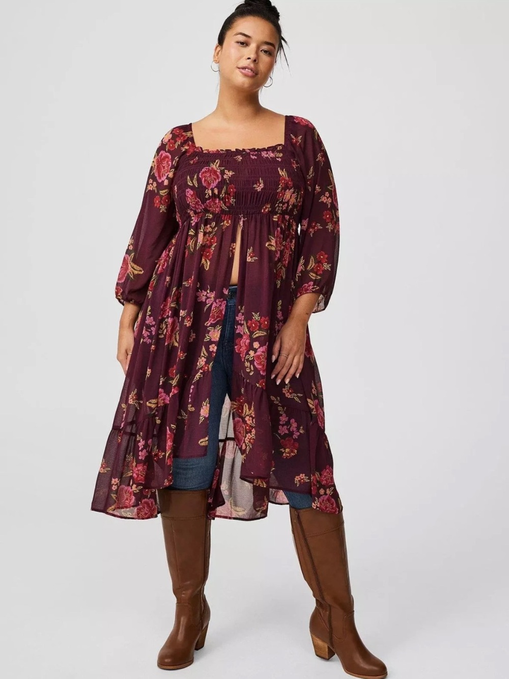 Womens Torrid Chiffon Smocked Tunic Trompe Loel Floral Size 2x  Boho
